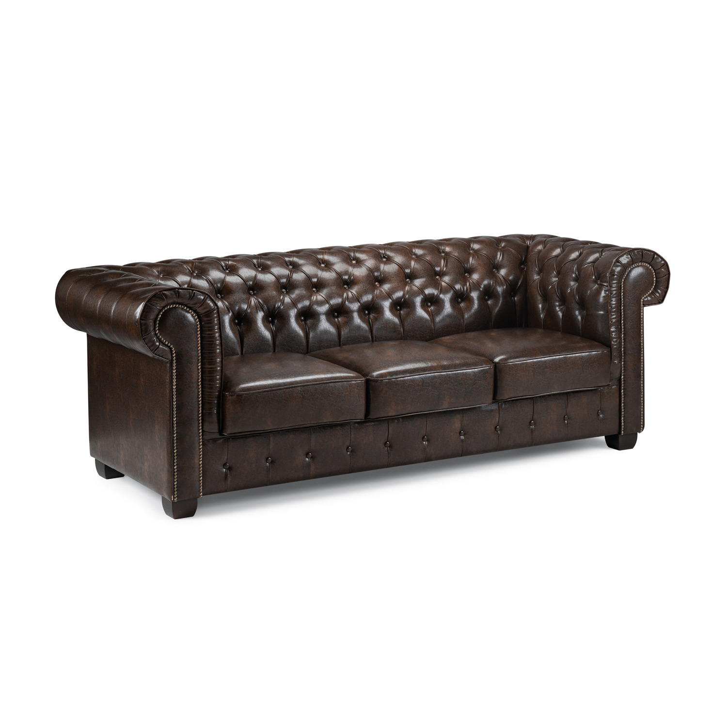Chesterfield Sofa Antique Brown 3 Seater - image 1