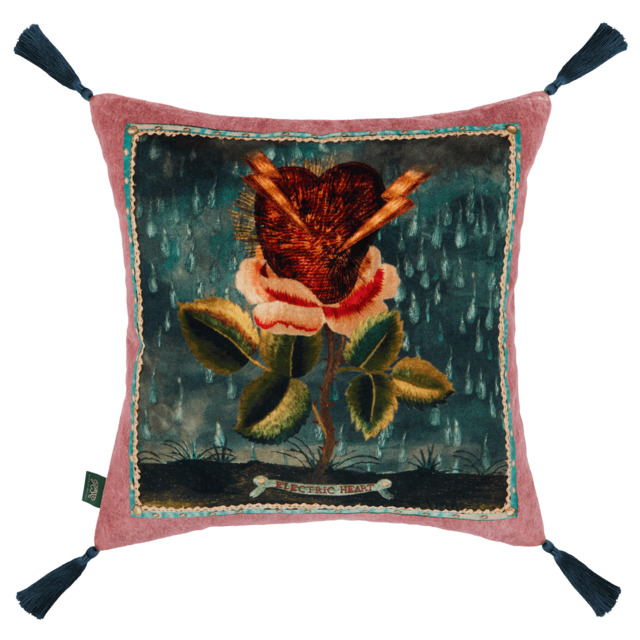 ELECTRIC HEART Organic Velvet Cushion - Tourmaline Pink