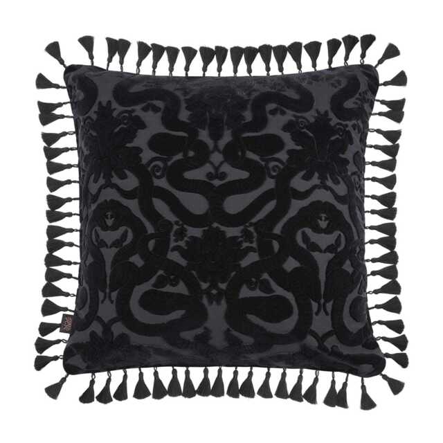 ANACONDA Large Tassel Cut-Velvet Cushion - Noir