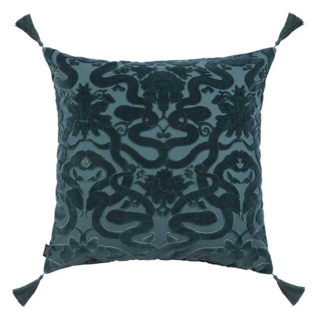 ANACONDA Large Tassel Cut-Velvet Cushion - Petrol