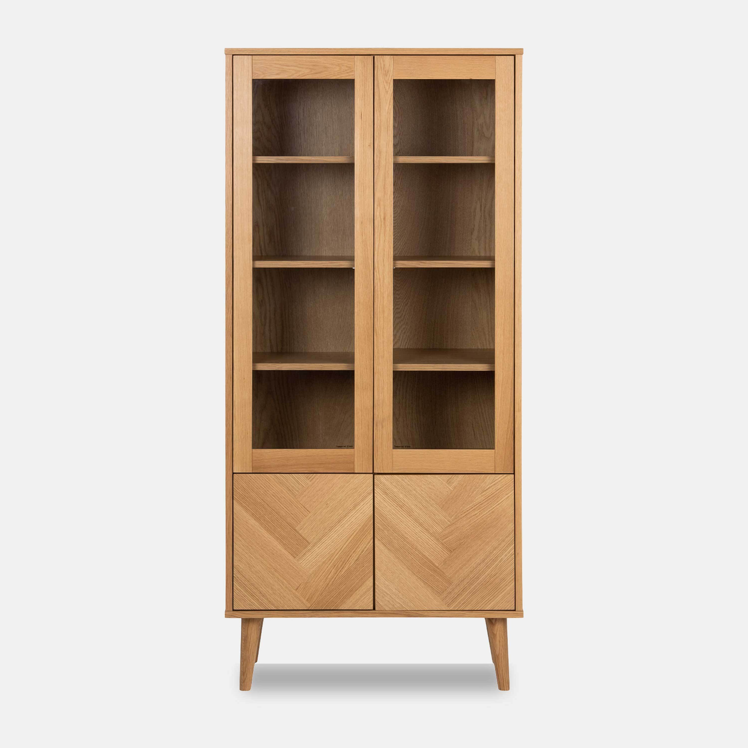 Bookcase with doors - oak display cabinet herringbone - Kenji By housecosy - image 1