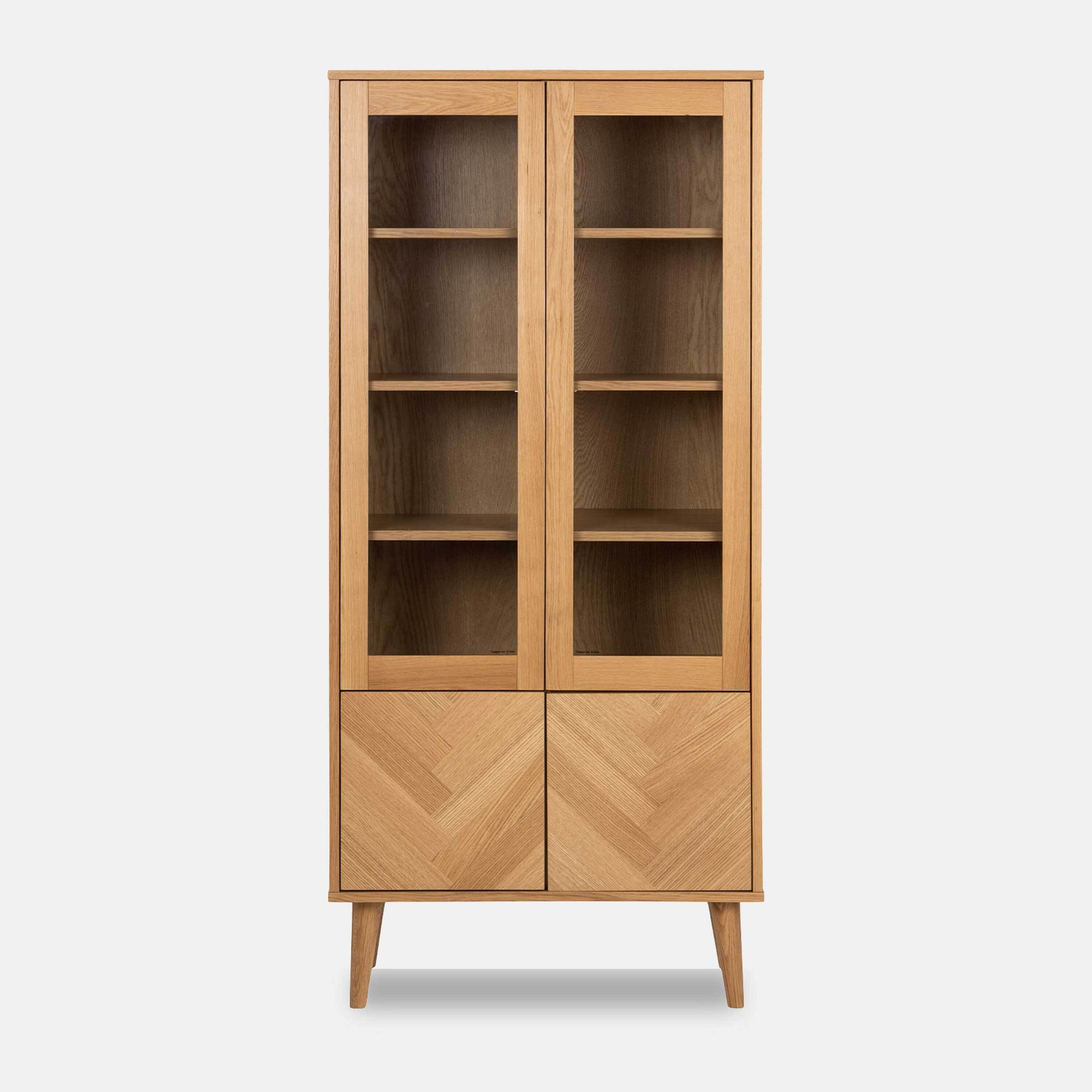 Bookcase with doors - oak display cabinet herringbone - Kenji By housecosy