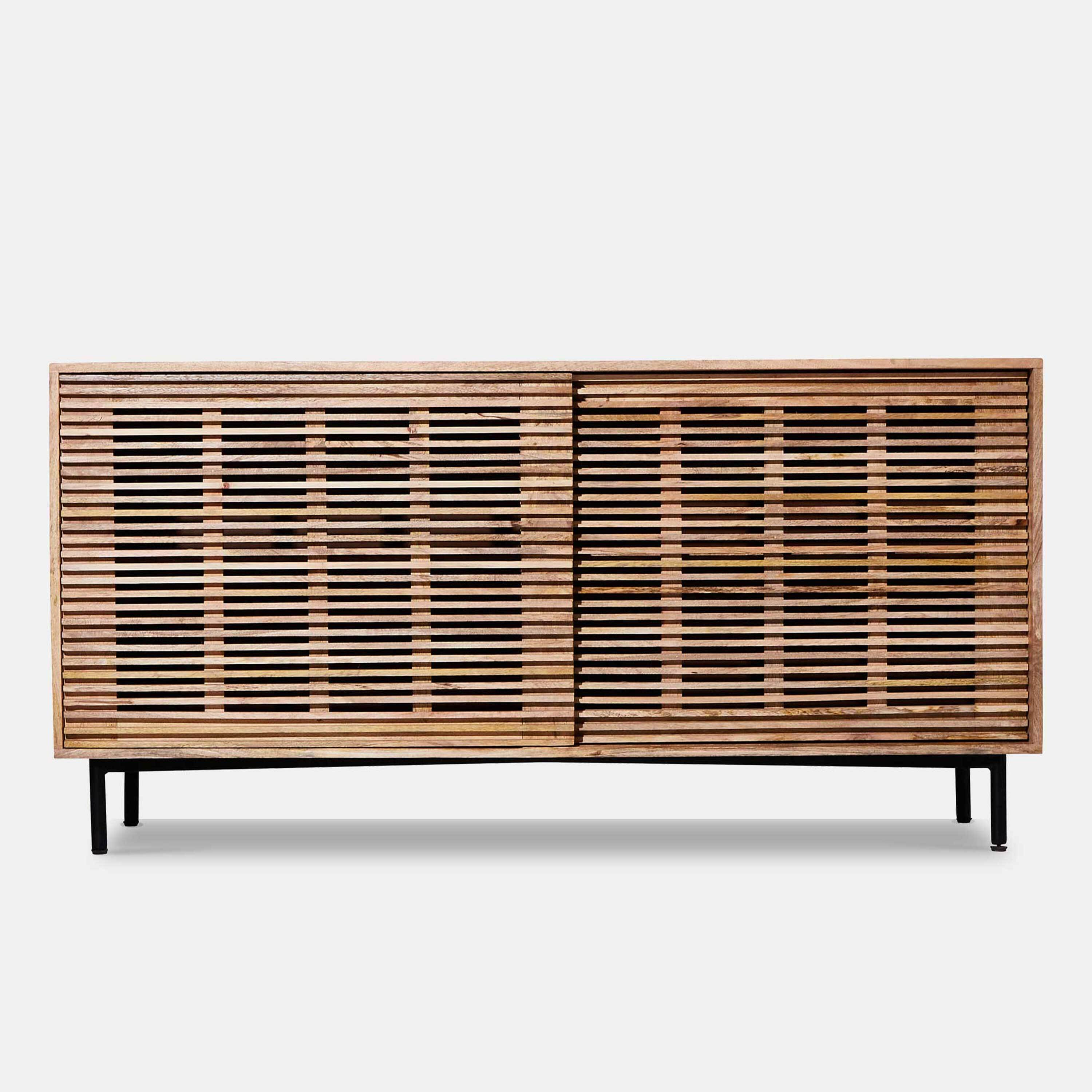 Mid century sideboard - mango wood sideboard with slatted doors - ARJUN by housecosy
