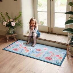Butterfly Garden Blue Washable Runner