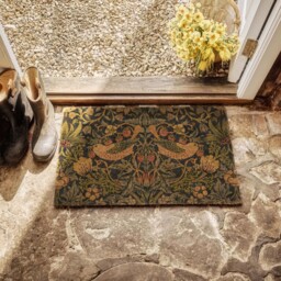 Morris &amp Co. Strawberry Thief Navy Coir Doormat