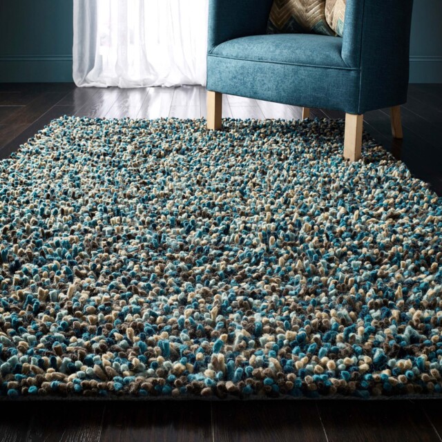 Rocks Shaggy Wool Rug Blue - image 1