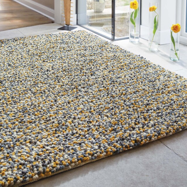 Rocks Shaggy Wool Rug Ochre - image 1