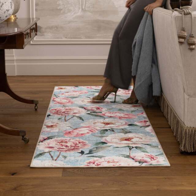 Blooming Peonies Blue Eco-Washable Runner - image 1