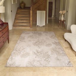 Muted Floral Beige Eco-Washable Rug - thumbnail 1
