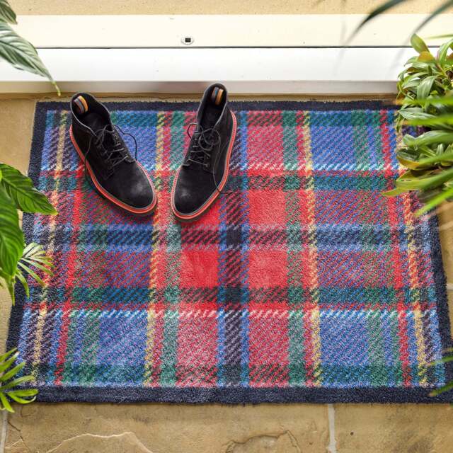 Tartan Red/Blue Washable Doormat