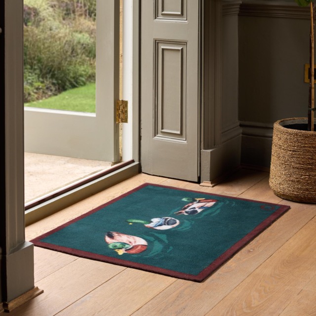 Swimming Ducks Teal Washable Doormat - image 1