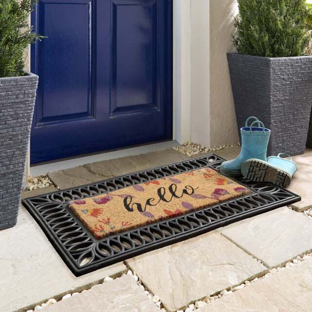 Coir Insert Floral Hello Doormat - image 1