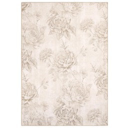 Muted Floral Beige Eco-Washable Rug - thumbnail 1