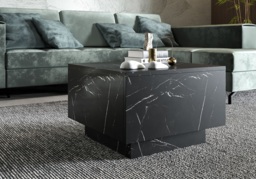 Black Coffee Table Black Marble Effect Lift Top Storage Square Side Table - Moon - thumbnail 1