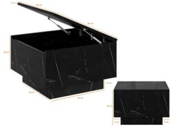 Black Coffee Table Black Marble Effect Lift Top Storage Square Side Table - Moon - thumbnail 4