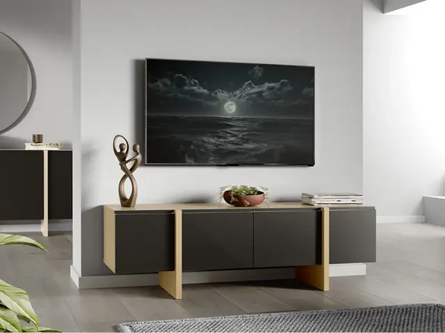 Oak and Black TV Unit 160cm Cabinet Modern Entertainment Media Stand with Doors for up to 65 inch TV - Kiznie - image 1