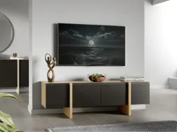 Oak and Black TV Unit 160cm Cabinet Modern Entertainment Media Stand with Doors for up to 65 inch TV - Kiznie - thumbnail 1