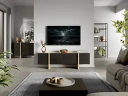Oak and Black TV Unit 160cm Cabinet Modern Entertainment Media Stand with Doors for up to 65 inch TV - Kiznie - thumbnail 3