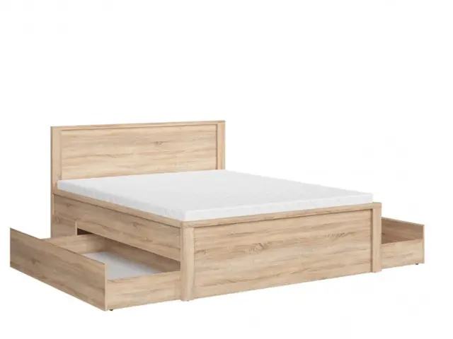 Modern King Size Bed Frame in Somona Oak with Solid Wood Bed Slats, 2 Underbed drawers storage - Kaspian - image 1