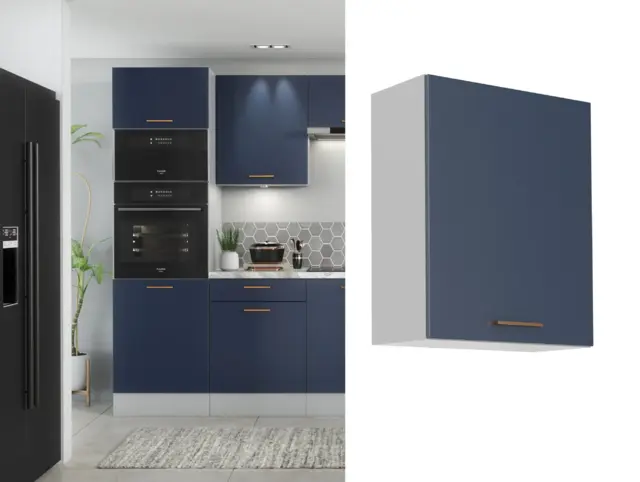 600mm Kitchen Wall Unit Midnight Blue Cabinet Cupboard Dark Navy Slab Door - Nora - image 1