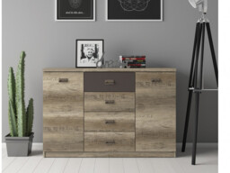 Sideboard Dresser Cabinet Storage Urban Large 130cm Unit Doors Drawers Oak Effect and Grey Finish - Malcolm - thumbnail 1