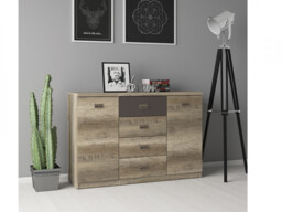 Sideboard Dresser Cabinet Storage Urban Large 130cm Unit Doors Drawers Oak Effect and Grey Finish - Malcolm - thumbnail 2