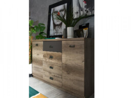 Sideboard Dresser Cabinet Storage Urban Large 130cm Unit Doors Drawers Oak Effect and Grey Finish - Malcolm - thumbnail 4