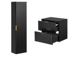 Bathroom Furniture Set 800mm Countertop Vanity Unit and Tallboy Ribbed Black Wall Floating Cabinets - Adel - thumbnail 3