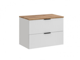Bathroom 80cm Vanity Oak Effect Countertop Ribbed Textured White Wall Hung Set - Adel - thumbnail 4