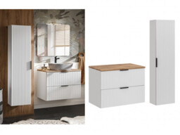 Bathroom 80cm Vanity Oak Effect Countertop Ribbed Textured White Wall Hung Set - Adel