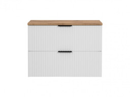 Bathroom 80cm Vanity Oak Effect Countertop Ribbed Textured White Wall Hung Set - Adel - thumbnail 3