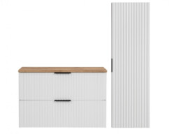 Bathroom 80cm Vanity Oak Effect Countertop Ribbed Textured White Wall Hung Set - Adel - thumbnail 2