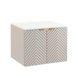 Bathroom Units Wall 600mm Vanity Cabinet and Tall Storage Tallboy Ribbed Fluted Cashmere Beige White Worktop - Cara - thumbnail 4