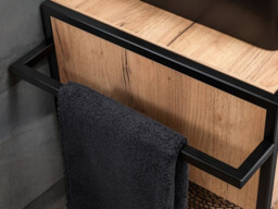 700mm Floor Standing Vanity Unit with Basin Oak Countertop Bathroom Cabinet Luxury Loft Black Metal - Brooklyn - thumbnail 3