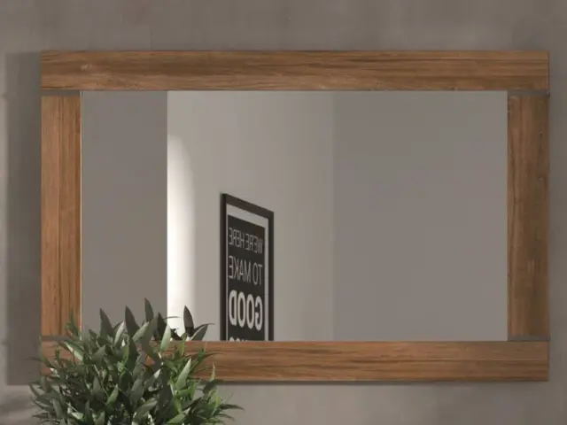 Modern Medium Oak Effect Surround Rectangular Frame Wall Hanging Mirror 101x66cm - Gent - image 1