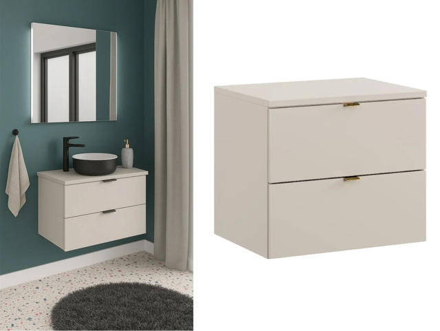 Counter Top Vanity Unit without Basin Beige Bathroom Cabinet 600mm Worktop Modern Floating Wall Drawers - Dalia - image 1