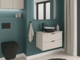 Counter Top Vanity Unit without Basin Beige Bathroom Cabinet 600mm Worktop Modern Floating Wall Drawers - Dalia - thumbnail 2