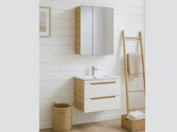 Bathroom Sink Unit with Drawers 600mm Mirror Cabinet Wall Storage White Gloss Oak Aruba