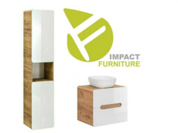Bathroom Furniture Set Tallboy with Wall Vanity 600mm Countertop Sink Unit Modern White Gloss Oak - Aruba - thumbnail 2