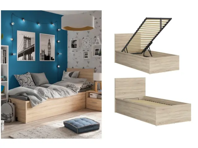 Single Bed with Storage Ottoman Euro Frame Gas Lift Up Modern Sonoma Oak Finish - Tetrix - image 1