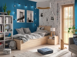 Single Bed with Storage Ottoman Euro Frame Gas Lift Up Modern Sonoma Oak Finish - Tetrix - thumbnail 4