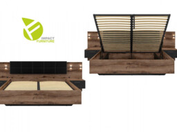 Super King Ottoman Bed Frame with Bedside Cabinets LED Lights USB Bedroom Storage Sideboard Oak and Black - Kassel - thumbnail 4