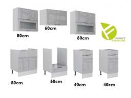 Kitchen Cabinets Set with Oven Housing 7 Unit DIY 220cm Scandinavian Style Cupboards Light Grey Gloss - Star - thumbnail 2