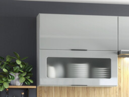 Kitchen Cabinets Set with Oven Housing 7 Unit DIY 220cm Scandinavian Style Cupboards Light Grey Gloss - Star - thumbnail 4