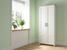 Scandi 2 Door Compact Wardrobe Shelving Cabinet Unit Soft Closing White Pine/Oak Effect Finish - Loksa - thumbnail 2