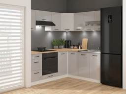 Kitchen Corner Cabinets Set 11 Units Grey Gloss Modern Freestanding Cupboards Complete DIY Fitted L Shaped - Junona - thumbnail 2