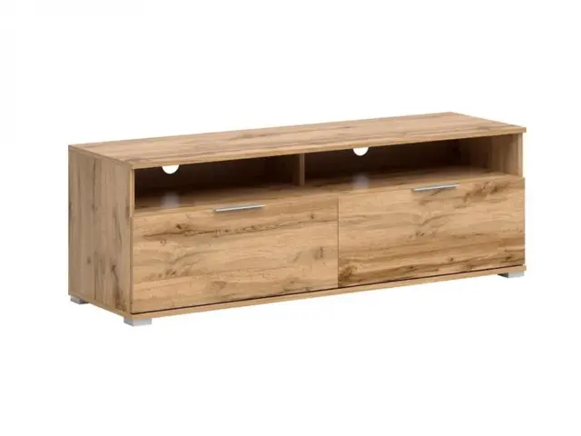 Modern Wide Media Table TV Stand Cabinet Unit with 2 Drawers Oak Effect 135cm - Zele - image 1