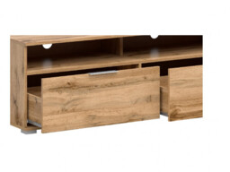 Modern Wide Media Table TV Stand Cabinet Unit with 2 Drawers Oak Effect 135cm - Zele - thumbnail 4