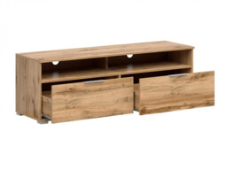 Modern Wide Media Table TV Stand Cabinet Unit with 2 Drawers Oak Effect 135cm - Zele - thumbnail 2