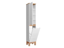 Laundry Unit Tall Slim Bathroom Storage Cabinet Two Door Freestanding Unit White Gloss and Oak - Bali - thumbnail 4